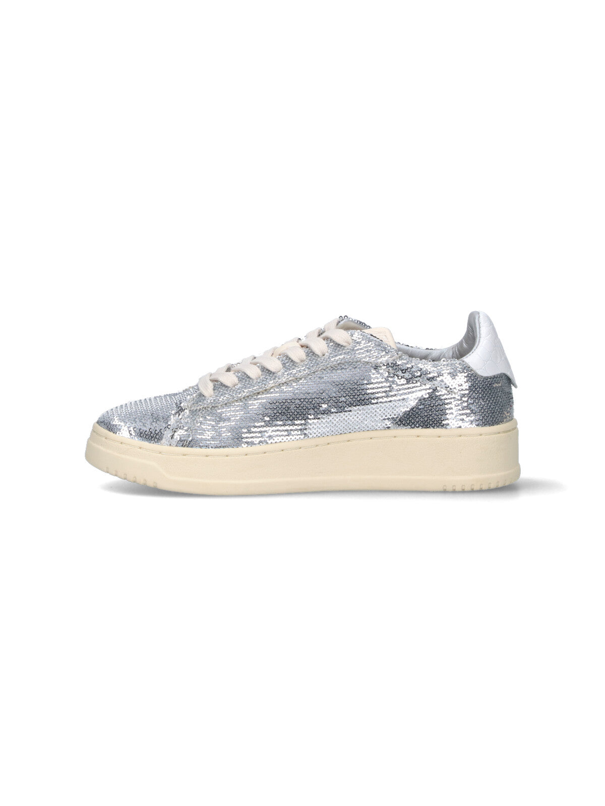 Low-Top Sneakers With Shimmering Silver Fabric