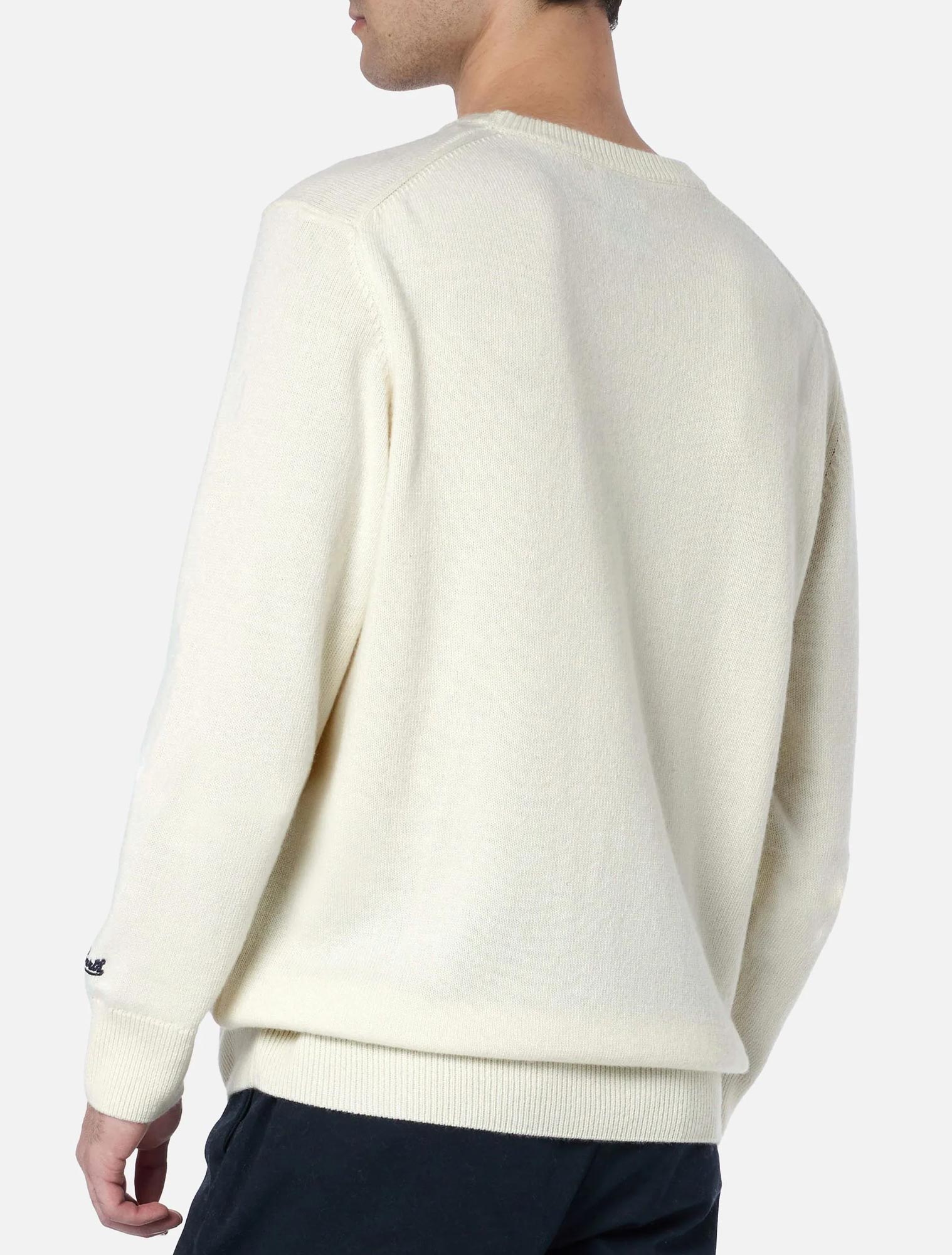White Crewneck Sweater With Textured Lettering