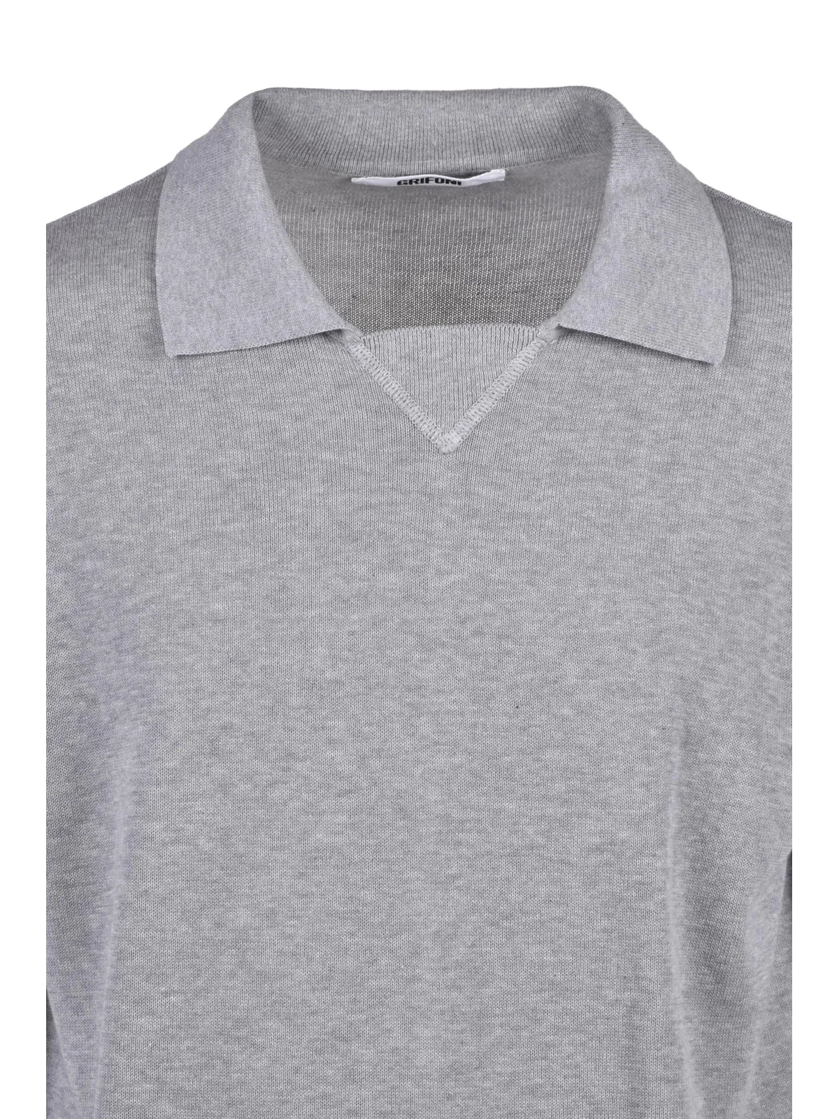 Grey Cotton Knit Polo Shirt