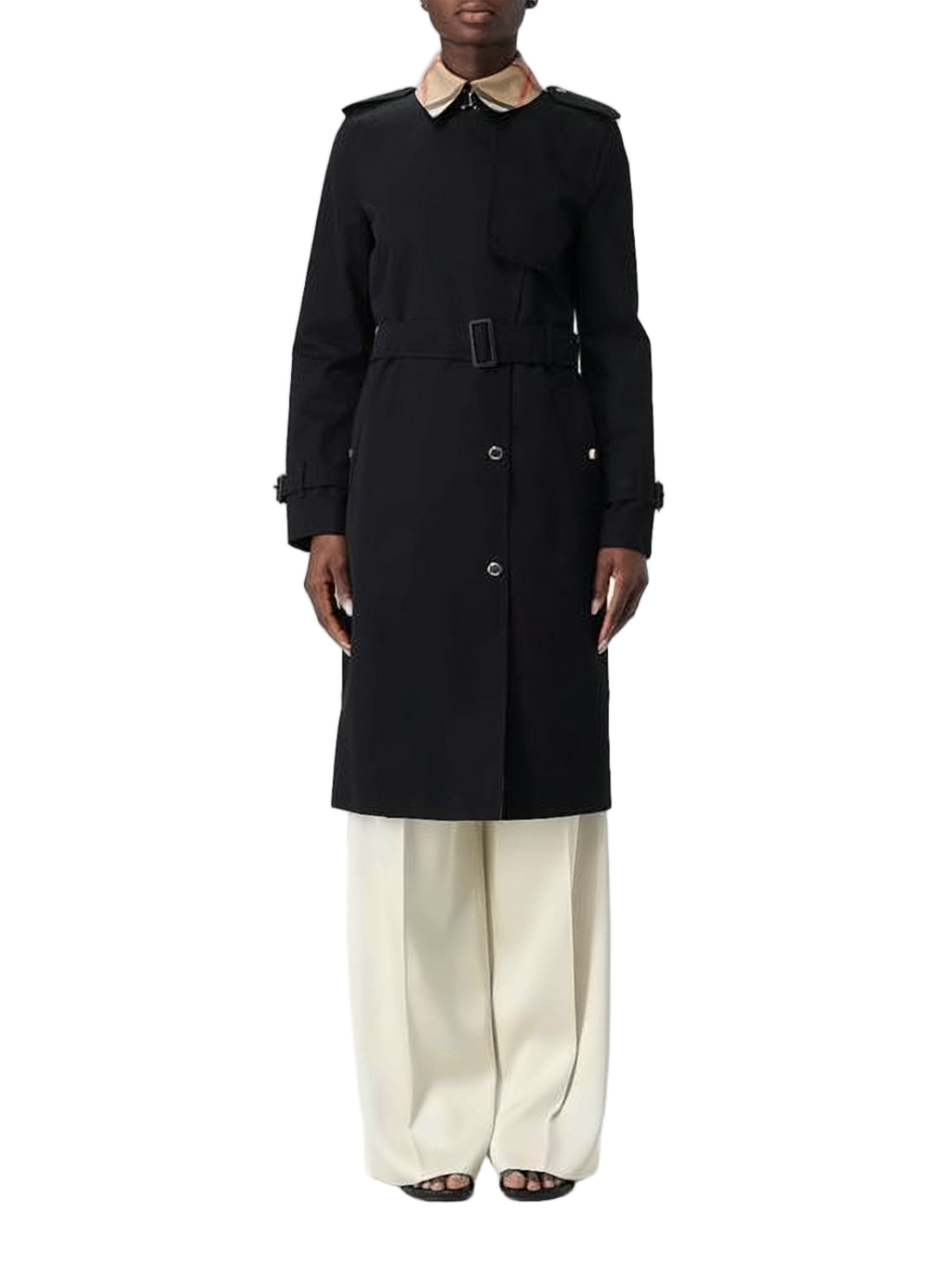 Belted Waist Trench Coat With Structured Collar