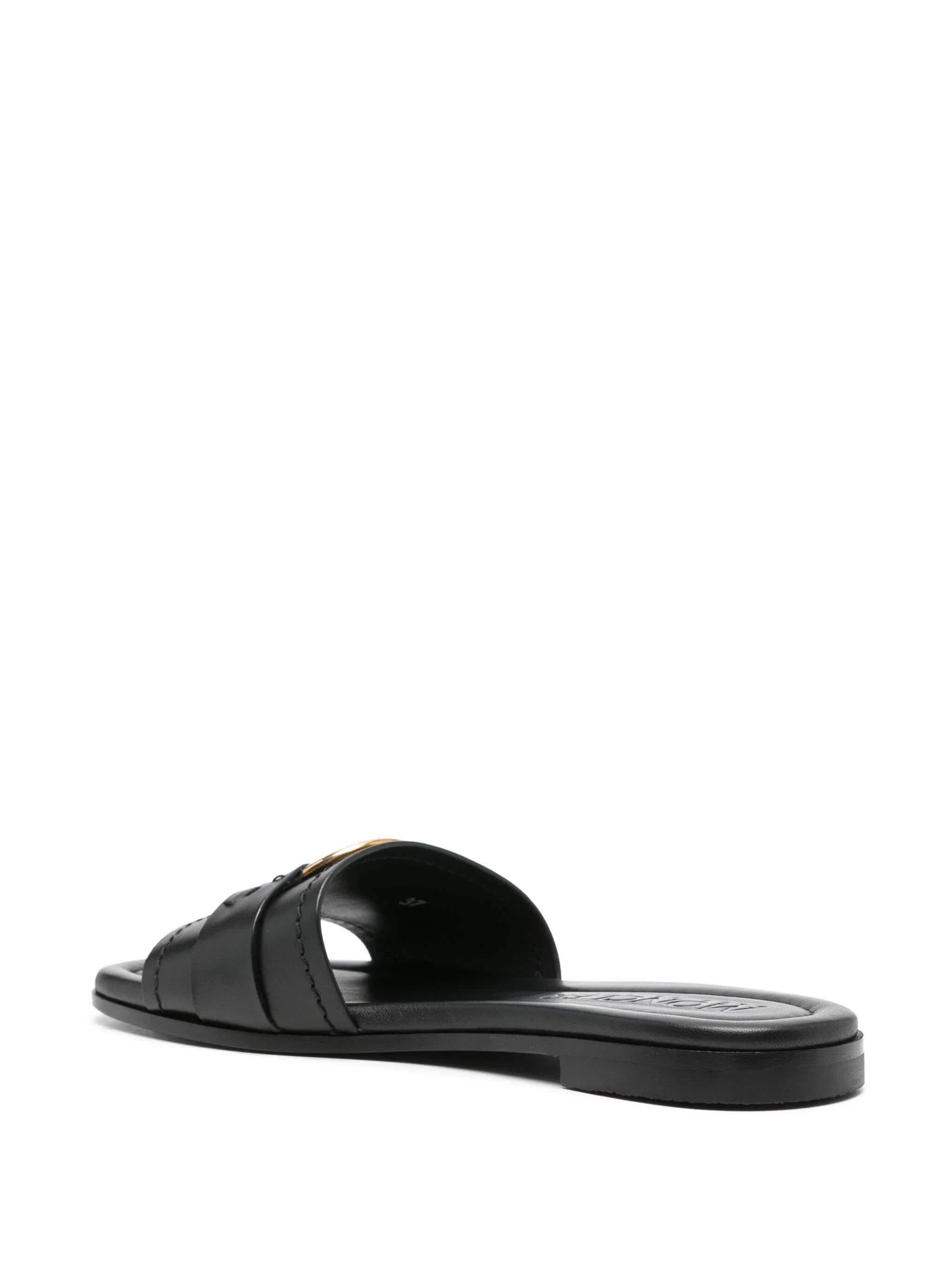 Black Bell Calfskin Leather Slides