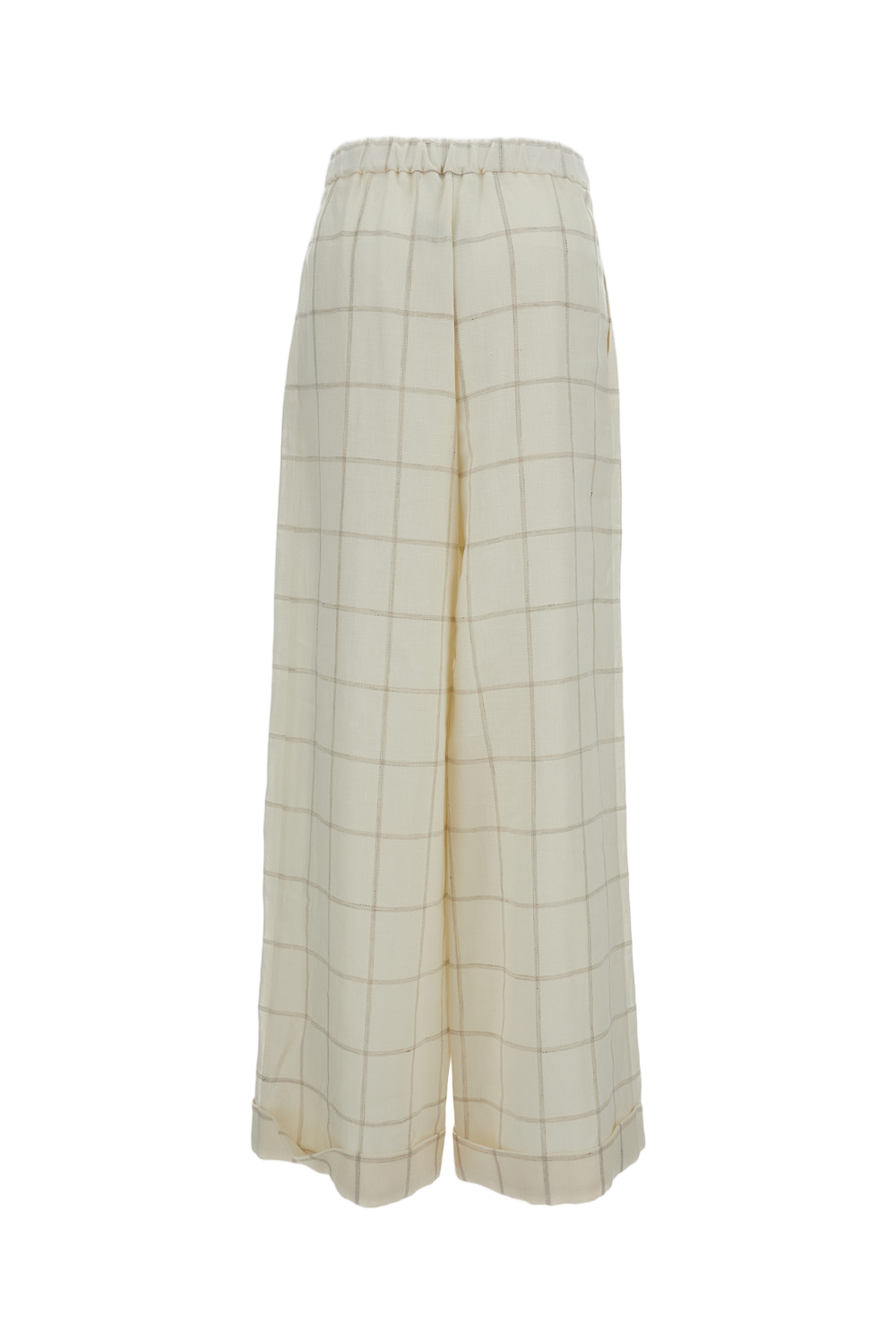 White Checked Pattern Wide-leg Trousers