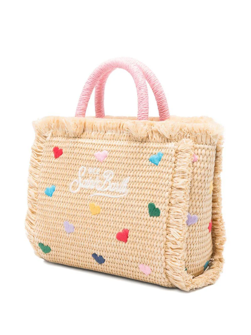 Woven Rectangle Tote Bag with Heart Accents