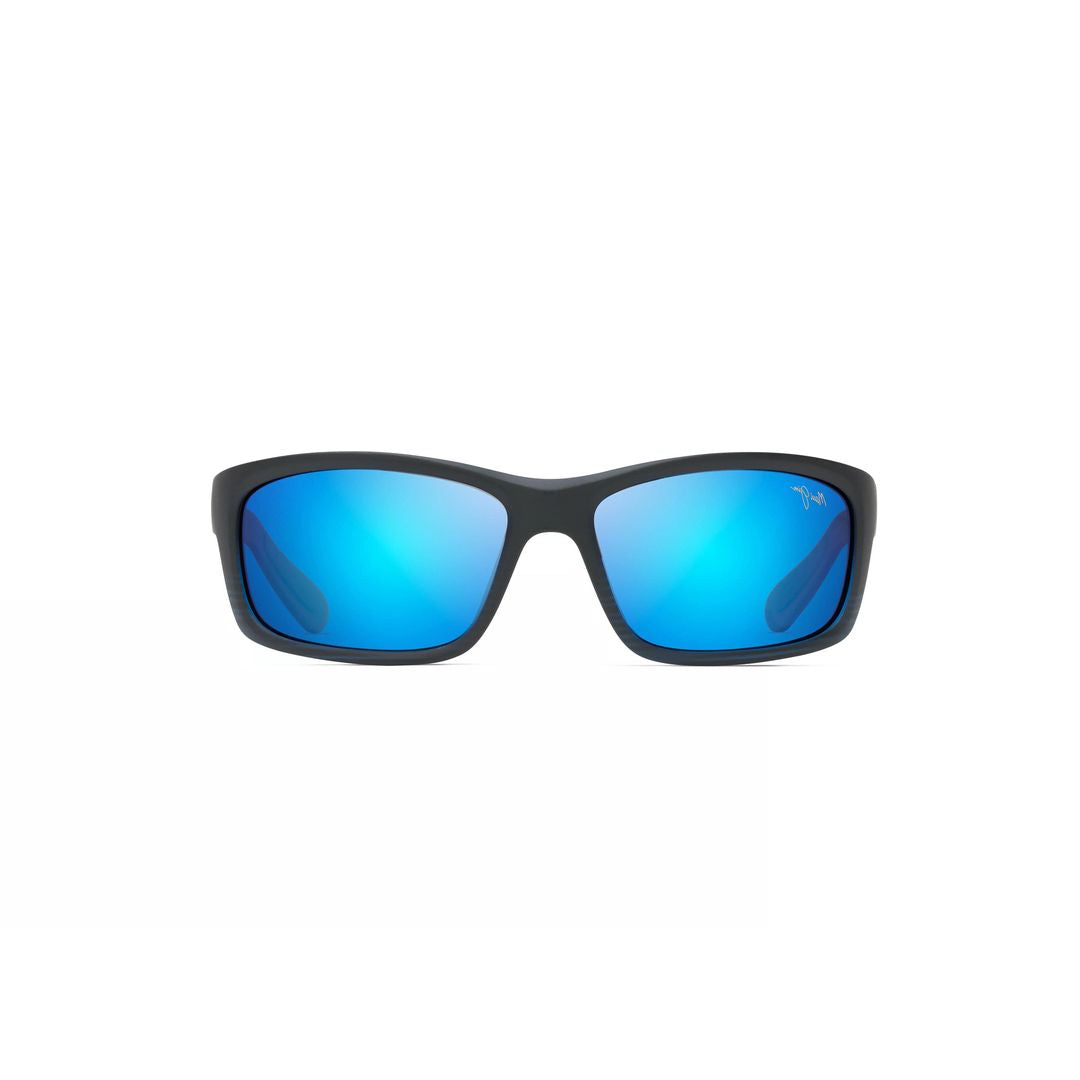 Kanaio Coast Rectangular Matte Black Sunglasses with Reflective Blue Lenses