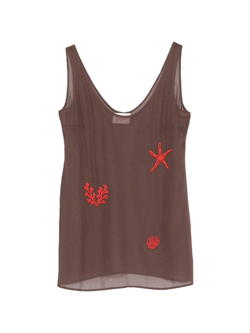 Scoop Neck Sleeveless Top with Beaded Marine Appliqués