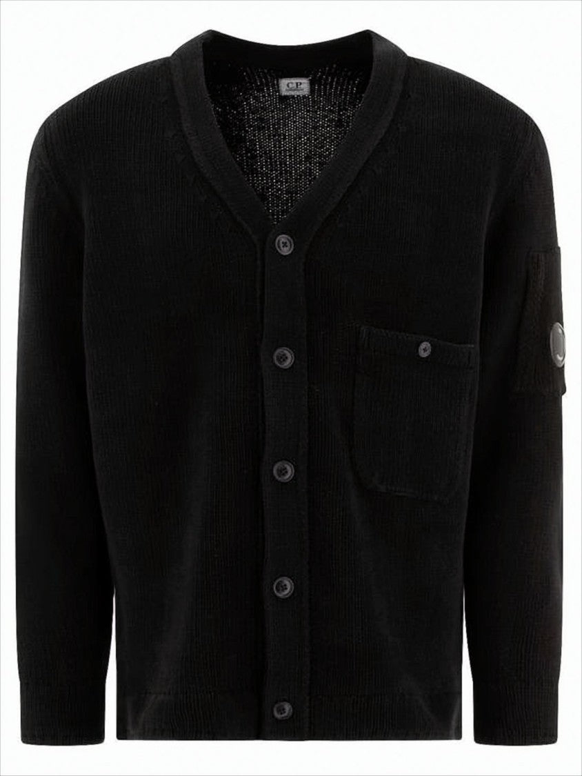 Black Knitted Cardigan With V-Neckline And Distinctive Logo Patch