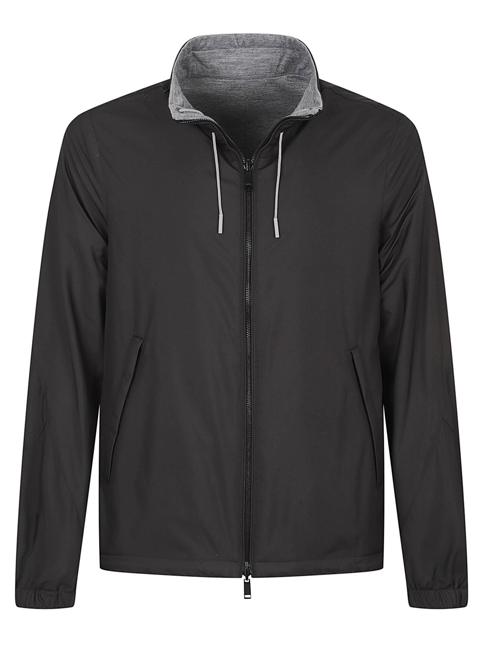 Reversible Black and Grey Jacket with Logo and Toggle Closures