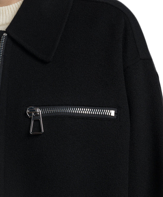 Minimalist Black Wool Jacket With Zip Pockets