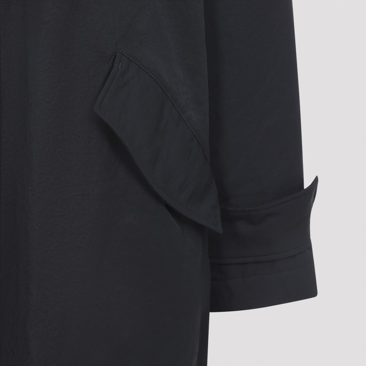 Long Grey Polyamide Jacket With Adjustable Hood And Flap Pockets