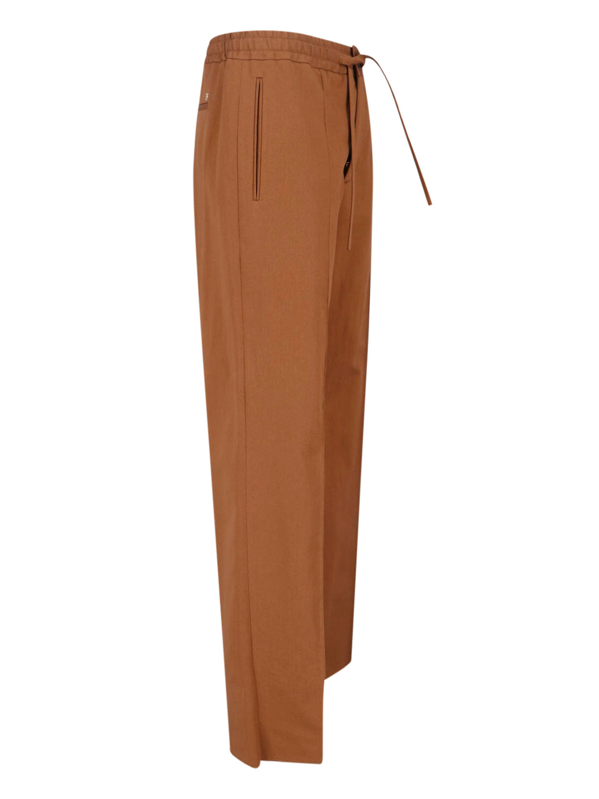 Cotton Trousers, Brown, Adjustable Drawstring Waist