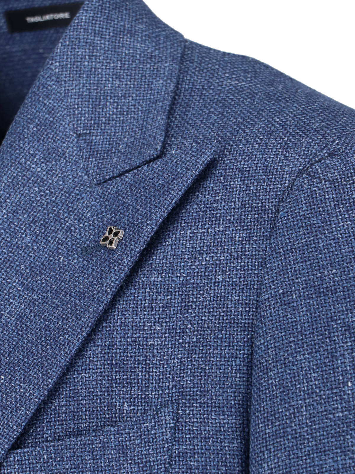 Blue Double-Breasted Wool Linen Blazer