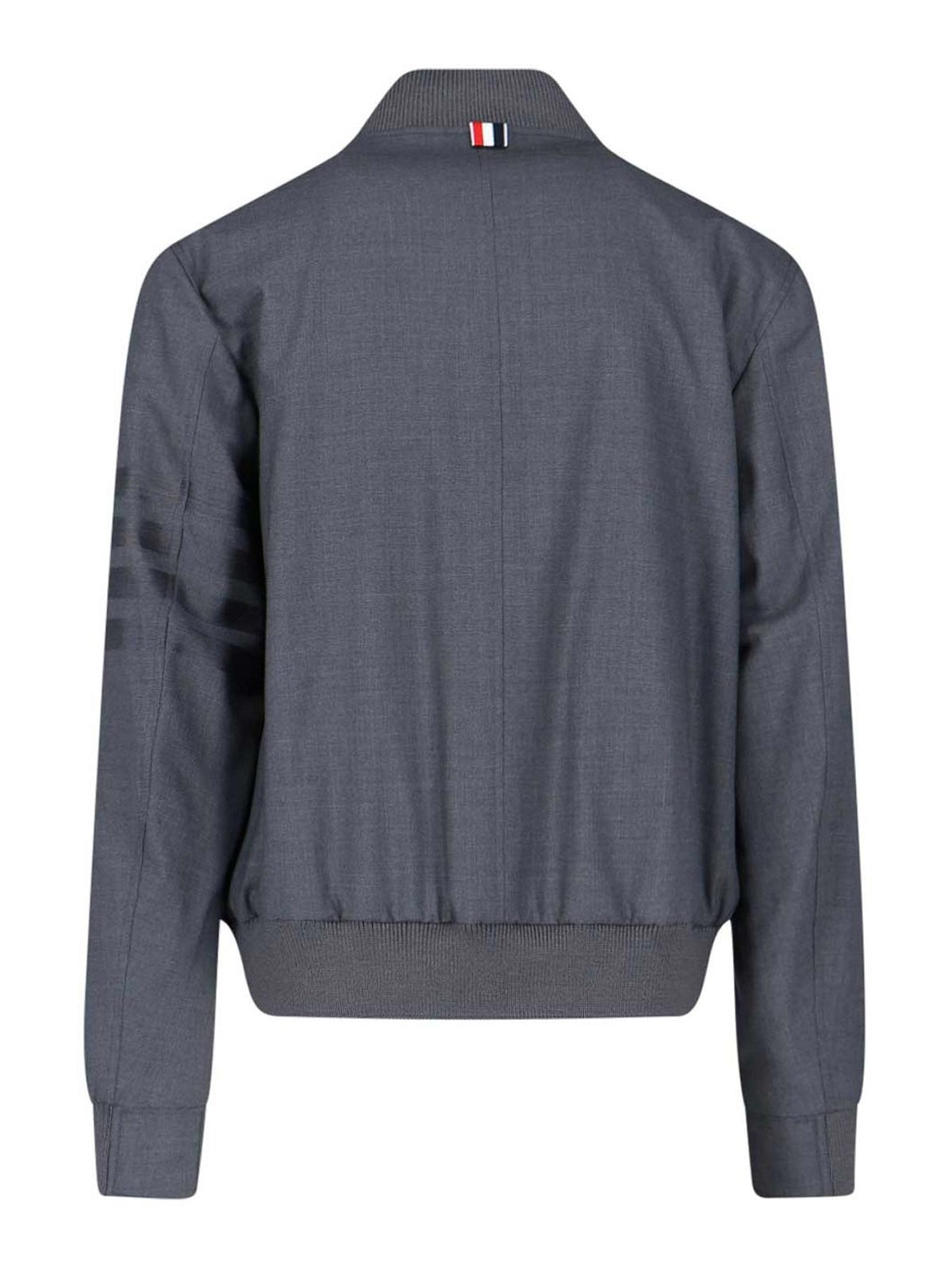 Structured Grey Wool Bomber Jacket with Ribbed Details