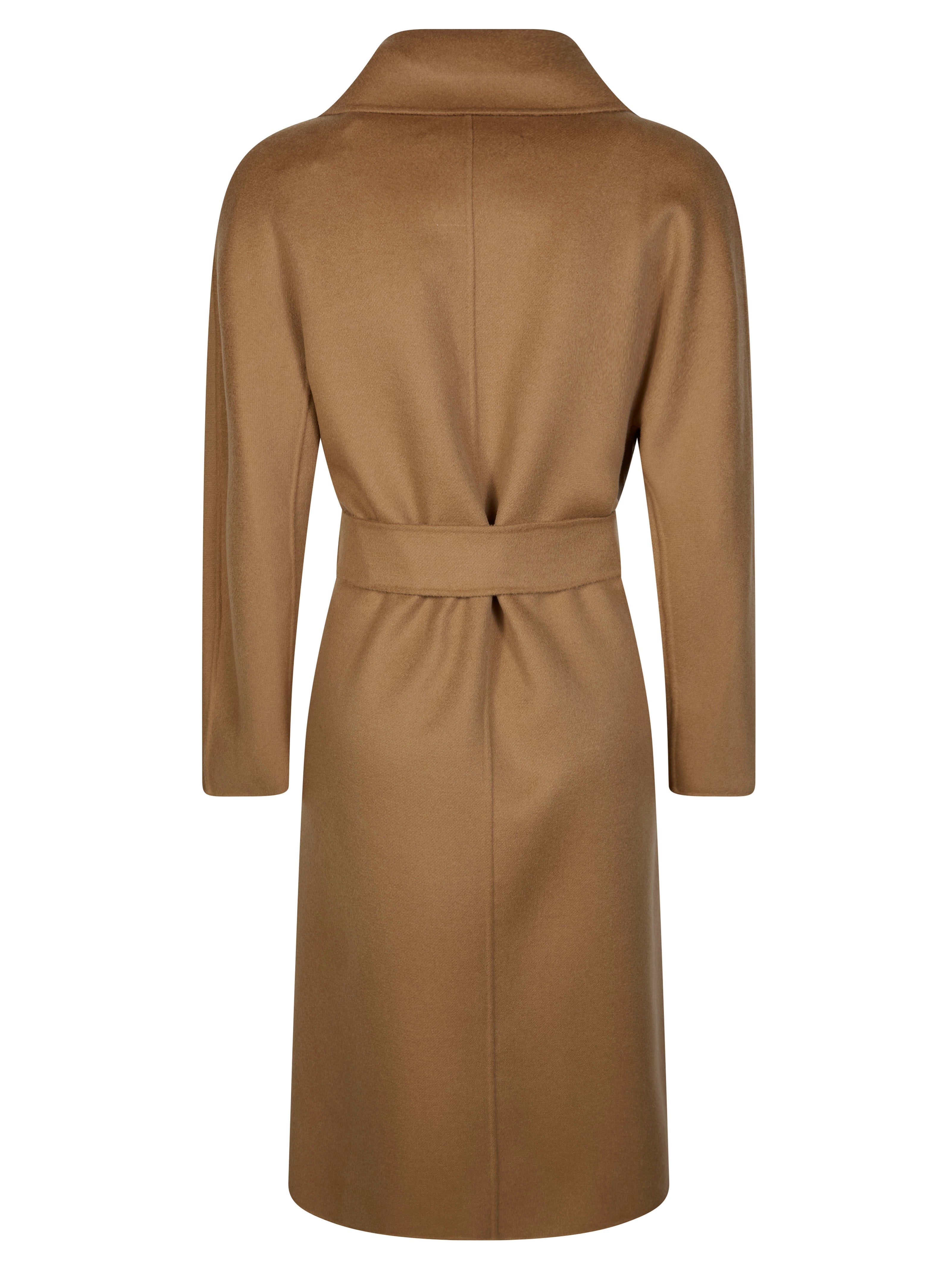 Knee-Length Coat with Wide Lapel and Self-Tie Belt