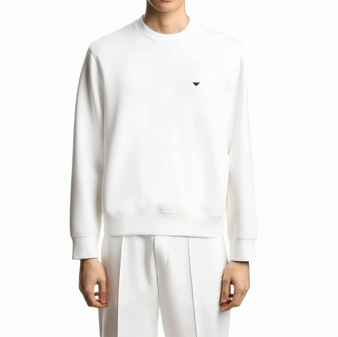 White Double Jersey Crewneck Sweatshirt