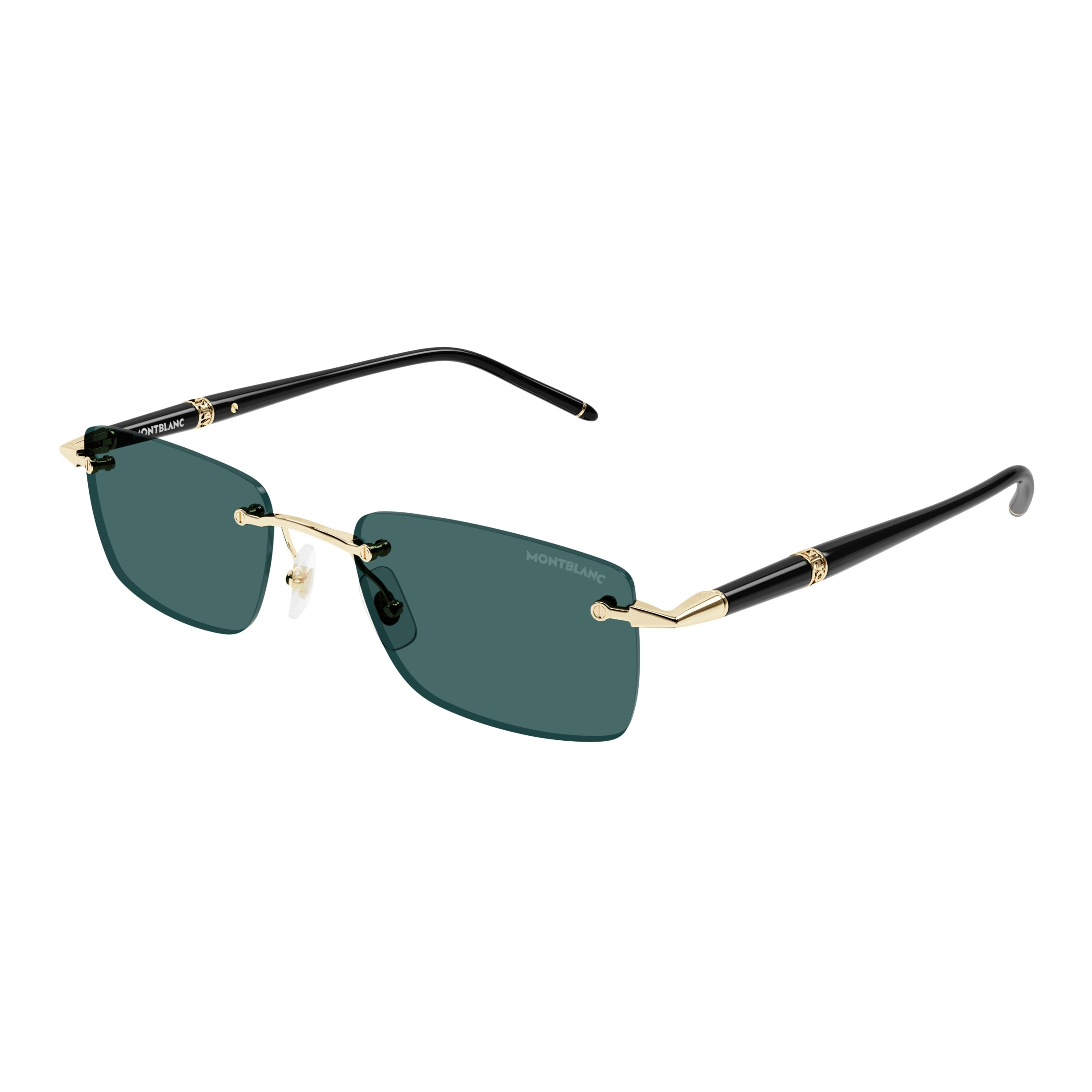 Mb0344s Rimless Sunglasses with Rectangular Dark Green Lenses