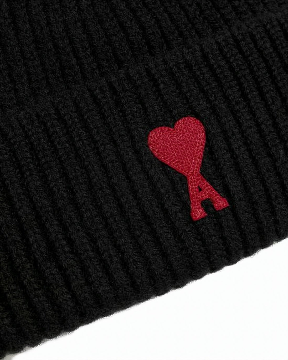 Ribbed Knit Beanie With Embroidered Heart Detail