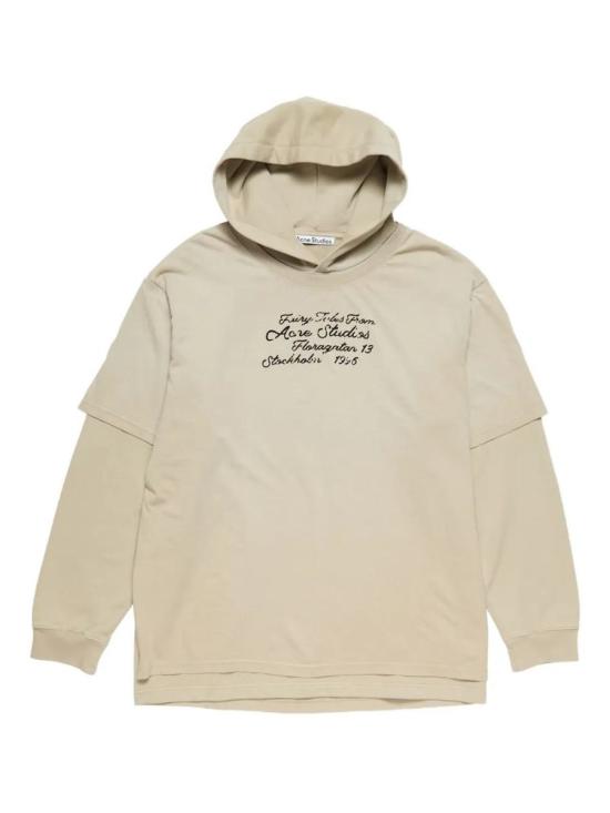 Relaxed-Fit Layered Sleeve Hoodie With Text Detail