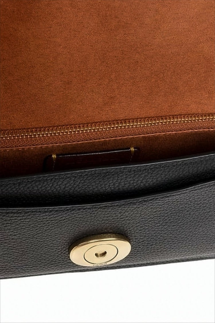 Pebbled Texture Crossbody Bag with Gold-tone Clasp