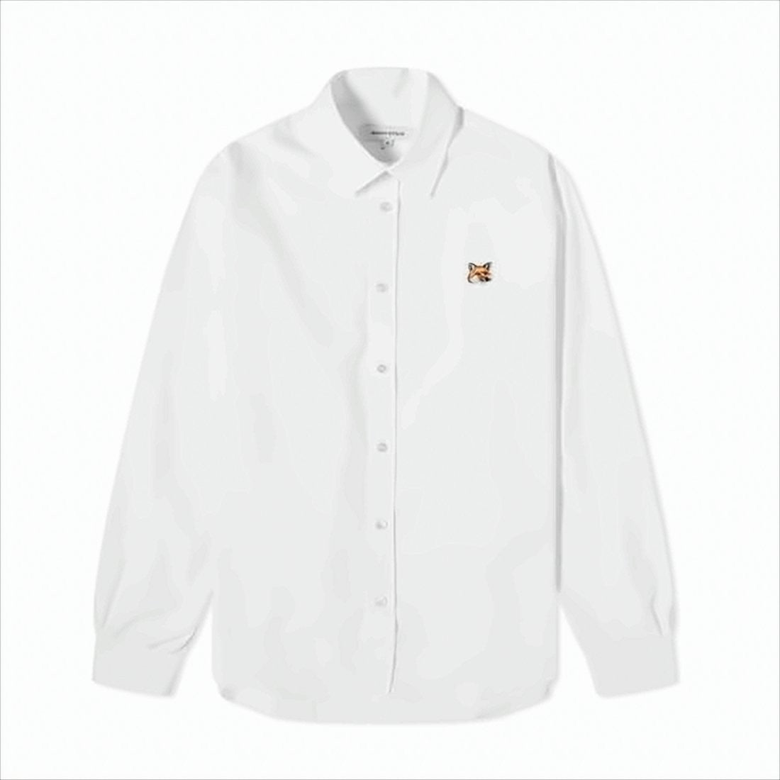 Long-Sleeve White Cotton Shirt With Embroidered Fox Logo