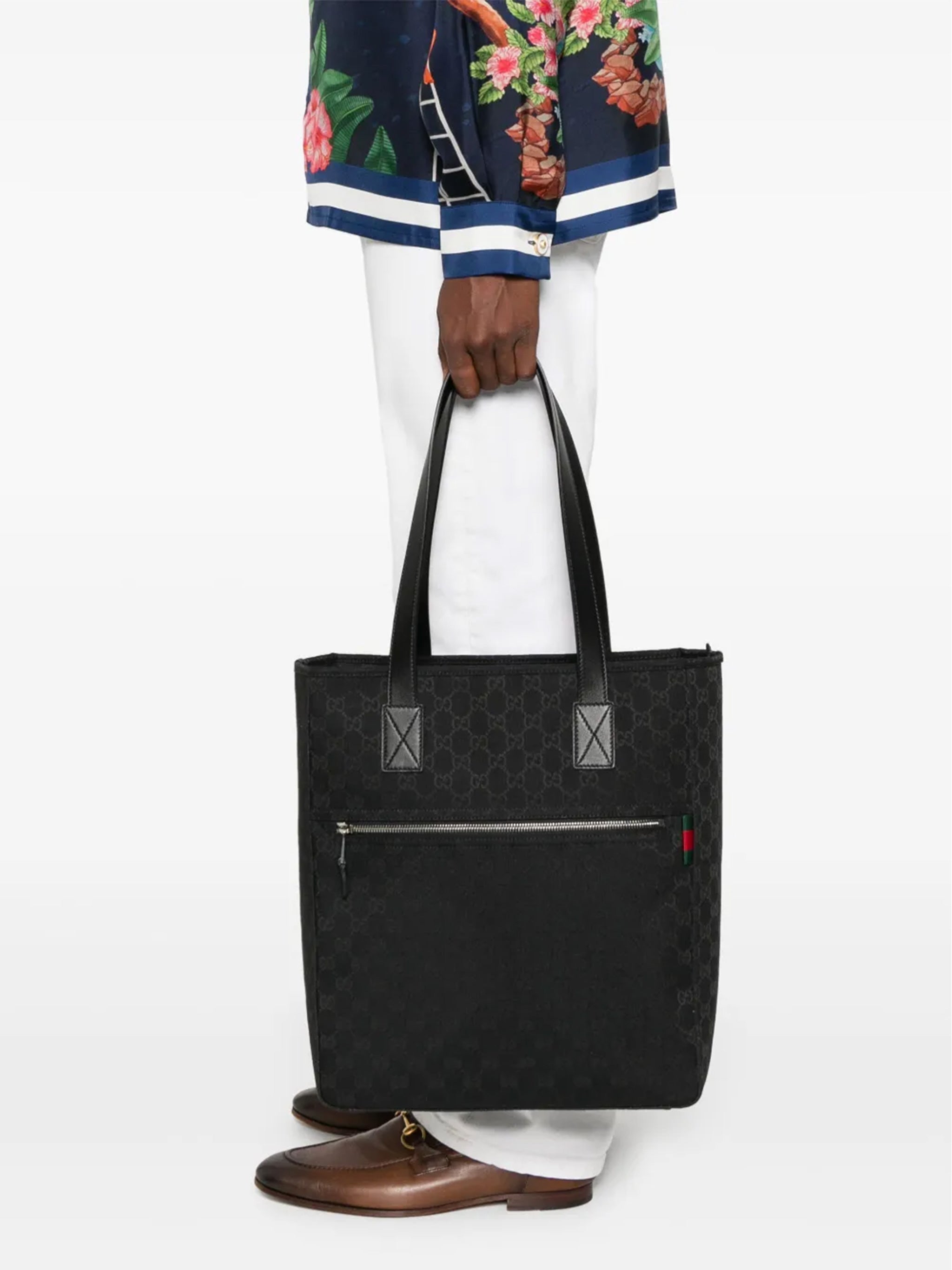Beige GG Canvas Web Detail Tote