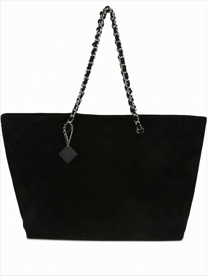 Rectangular Cotton Shoulder Bag with Chain-Link Straps