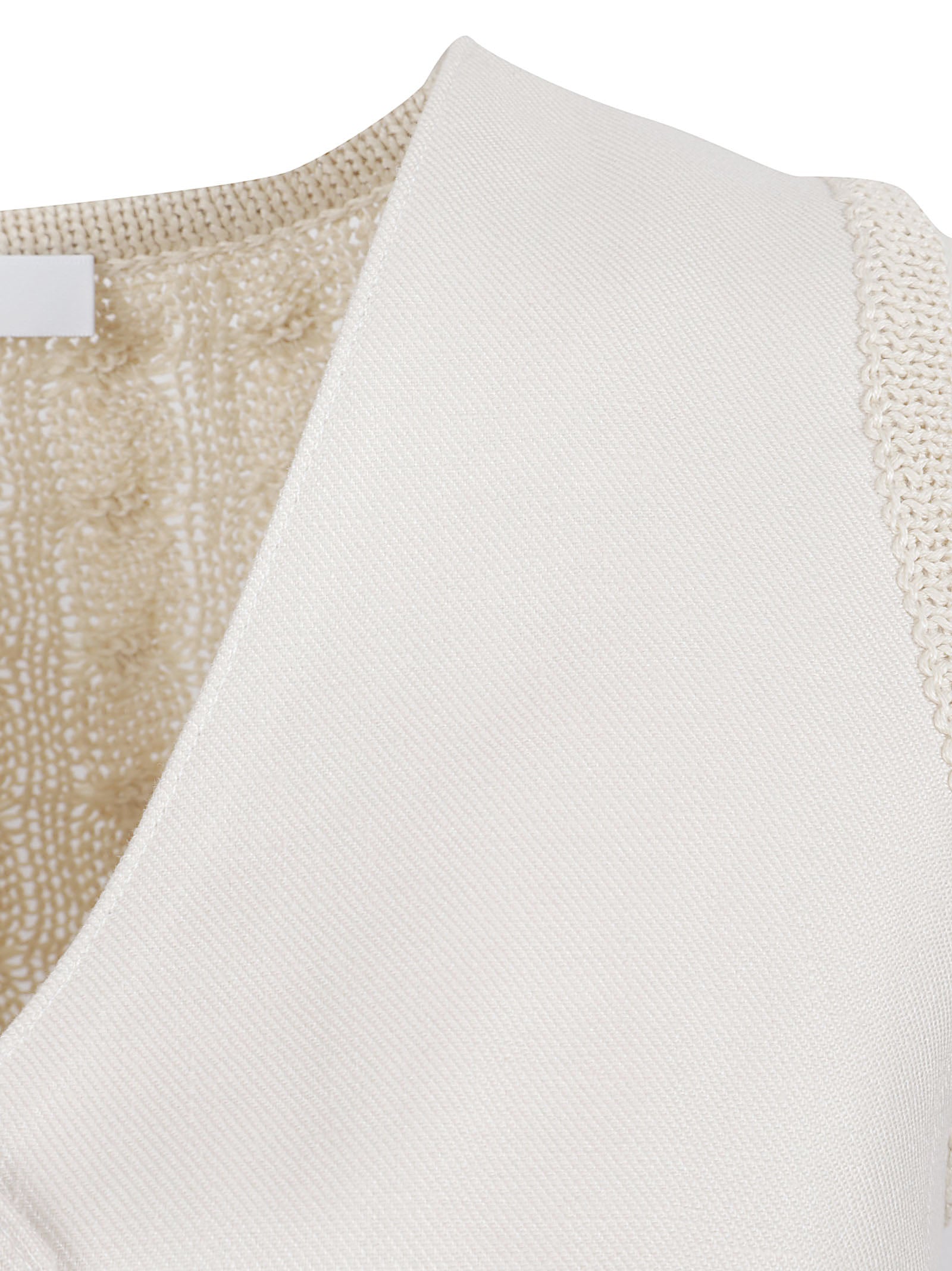 Button-Down Linen Gilet with Textured Back and Ribbed Hem