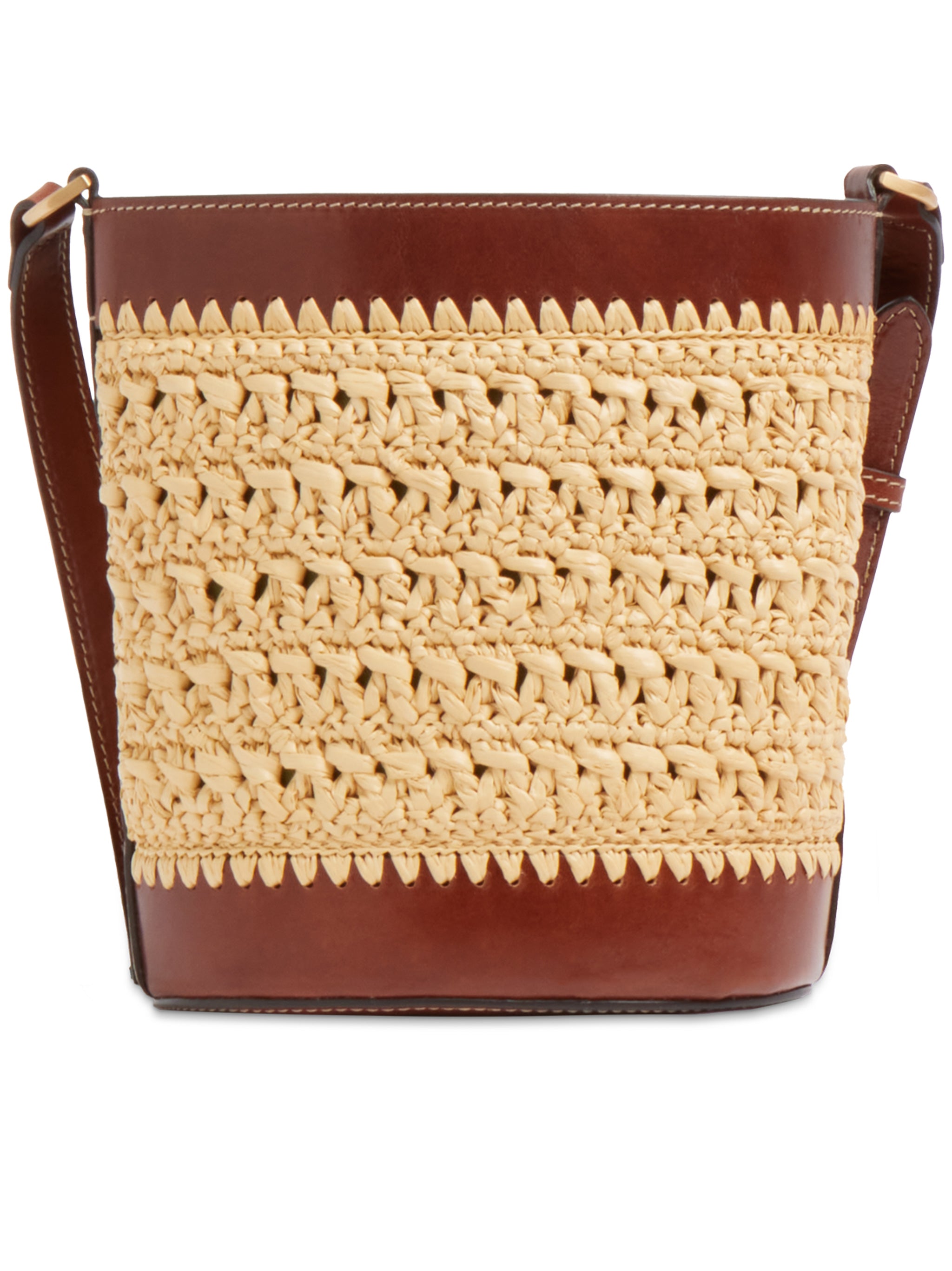 Woven Raffia Bucket Bag Leather Satchel