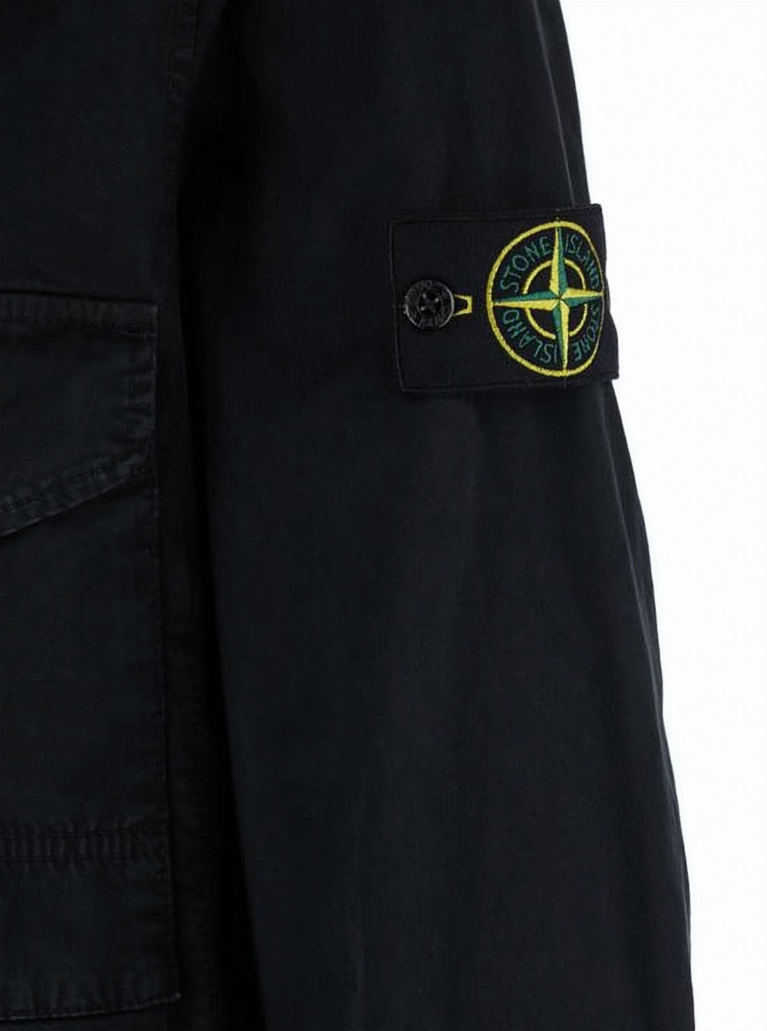Black Casual Jacket with Classic Collar and Signature Patch