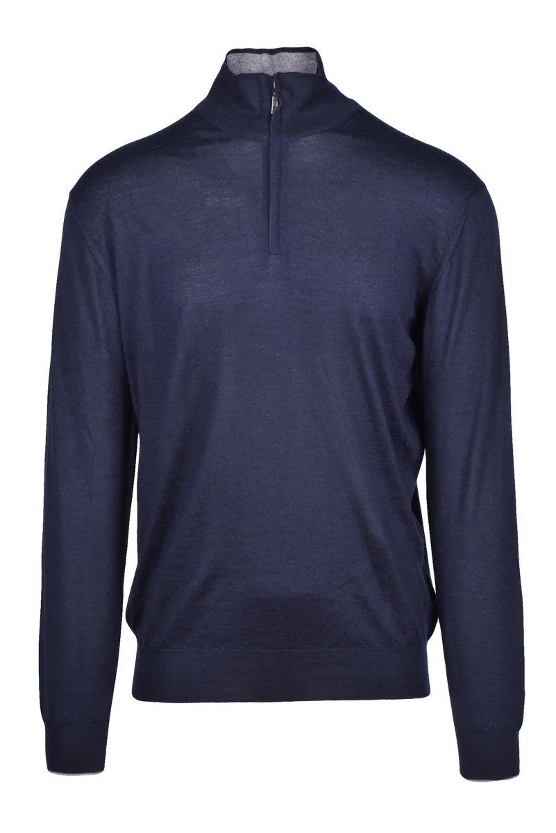 High Neck Zip Pullover - Blue