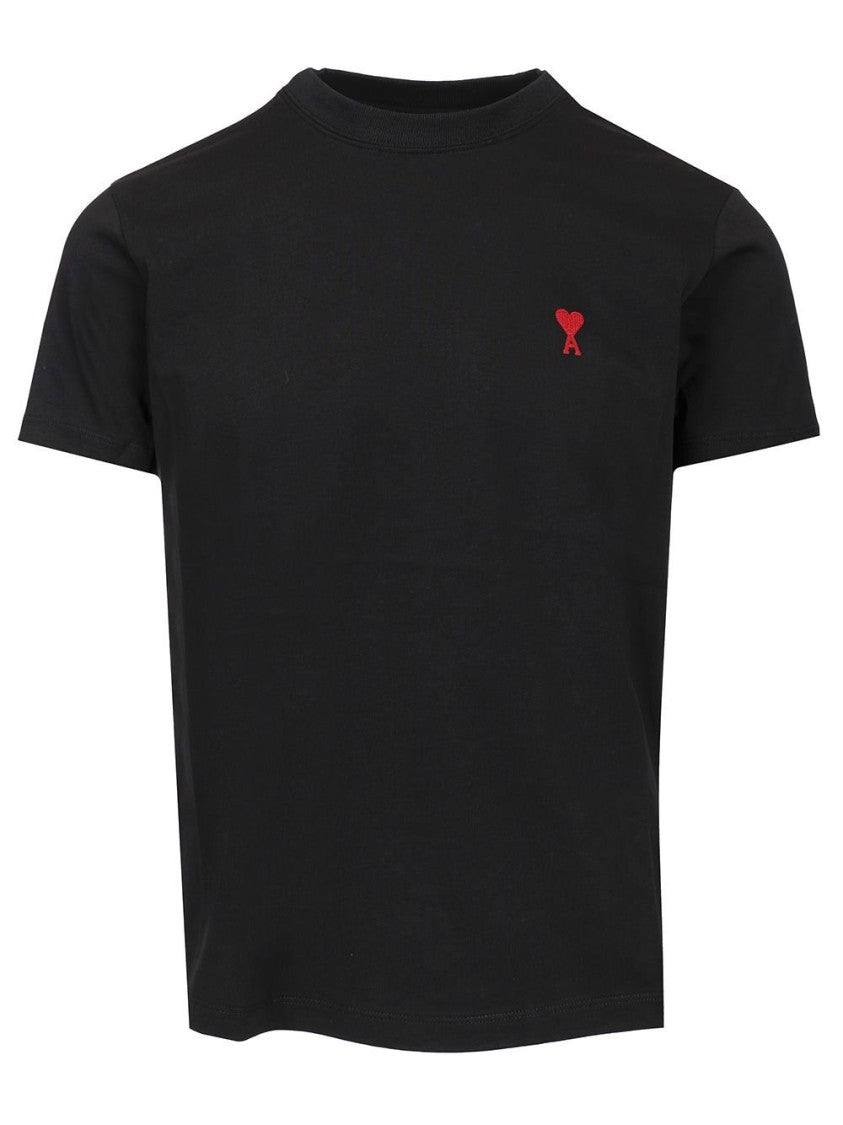 Short-Sleeved Black Cotton T-Shirt With Embroidered Logo