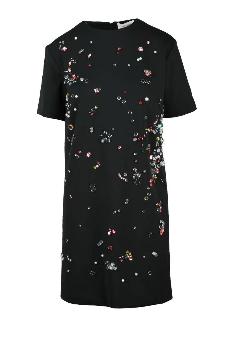 Dress with Applications and Slit - Black