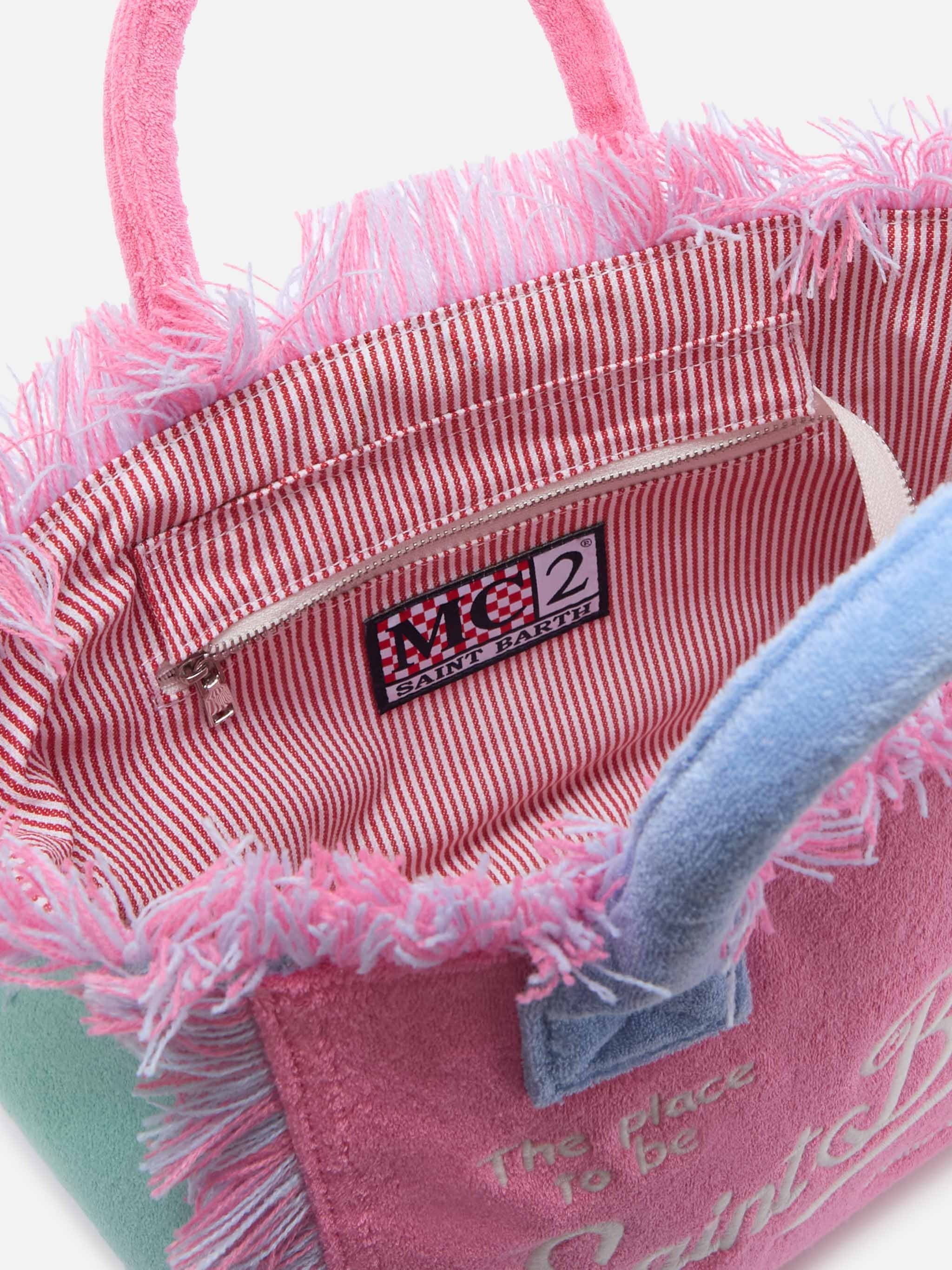 Terry Cloth Tote Bag with Color-Block Design