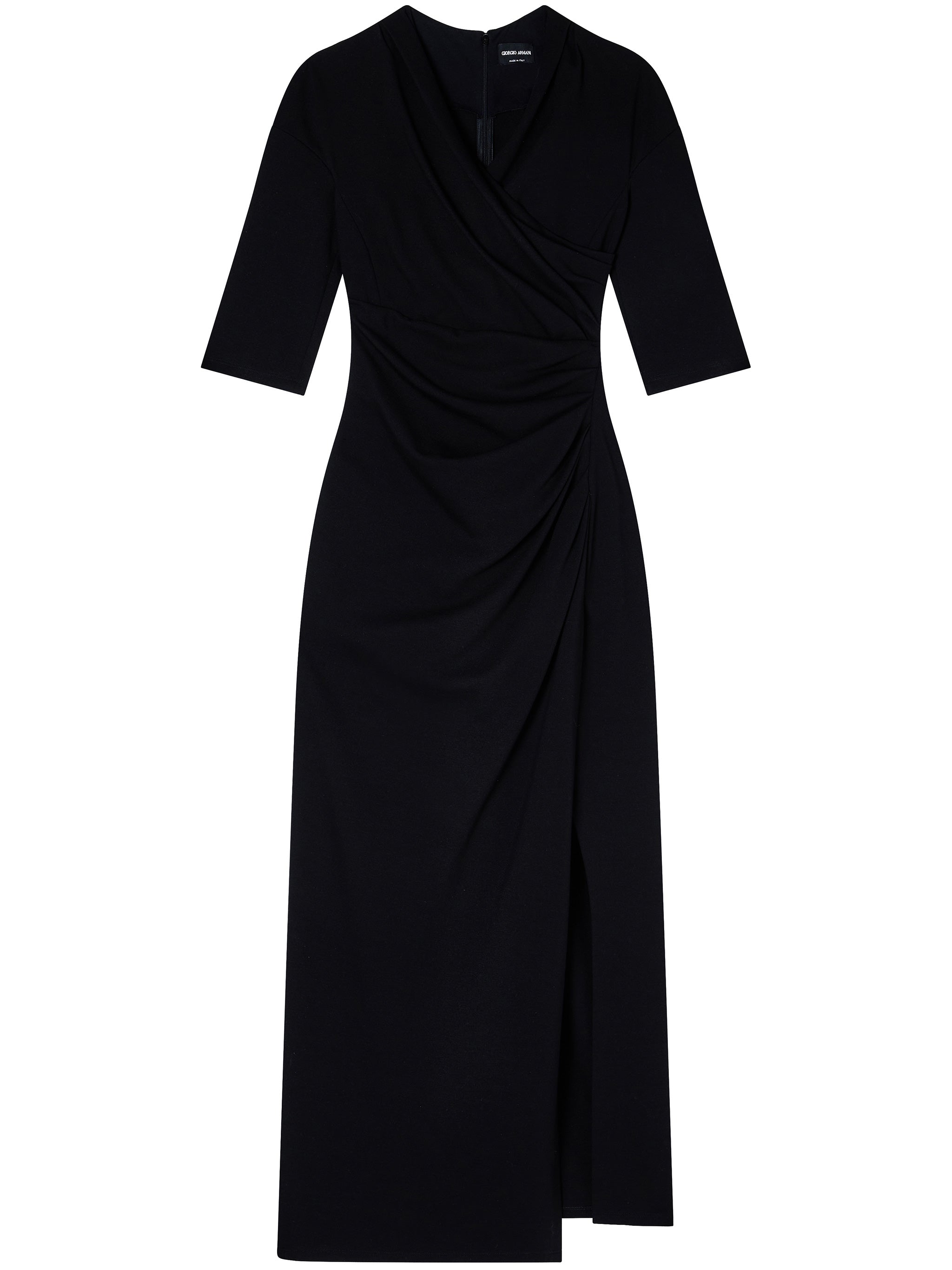 Fitted Black Midi Wrap Draped Dress