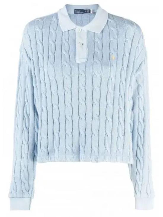 Cropped Cable-Knit Sweater with Classic Polo Collar