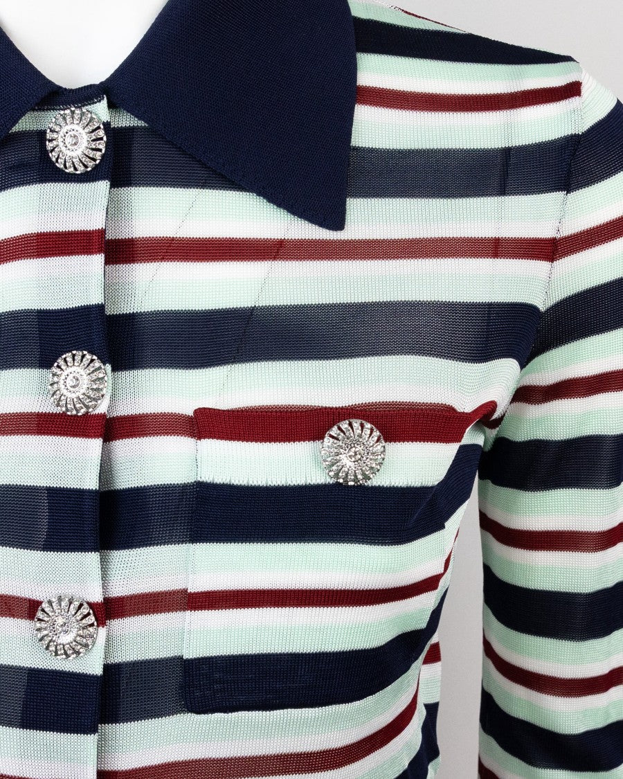 Granatowy sweter wiskozowy w paski