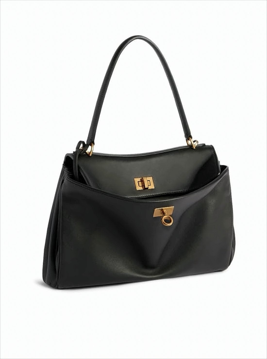 Rectangular Black Leather Shoulder Bag