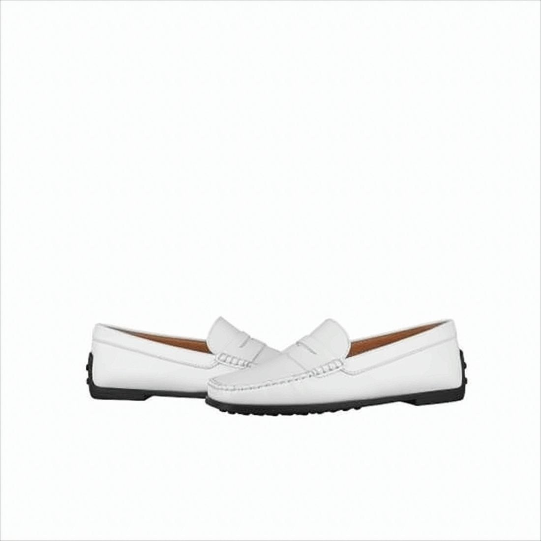 Minimalist White Leather Penny Loafers with Rubber Sole