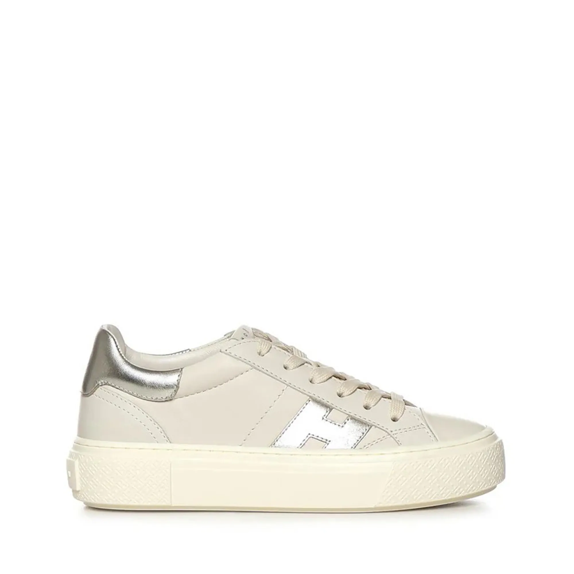 Light Beige Low-Top Sneakers with Metallic Accents