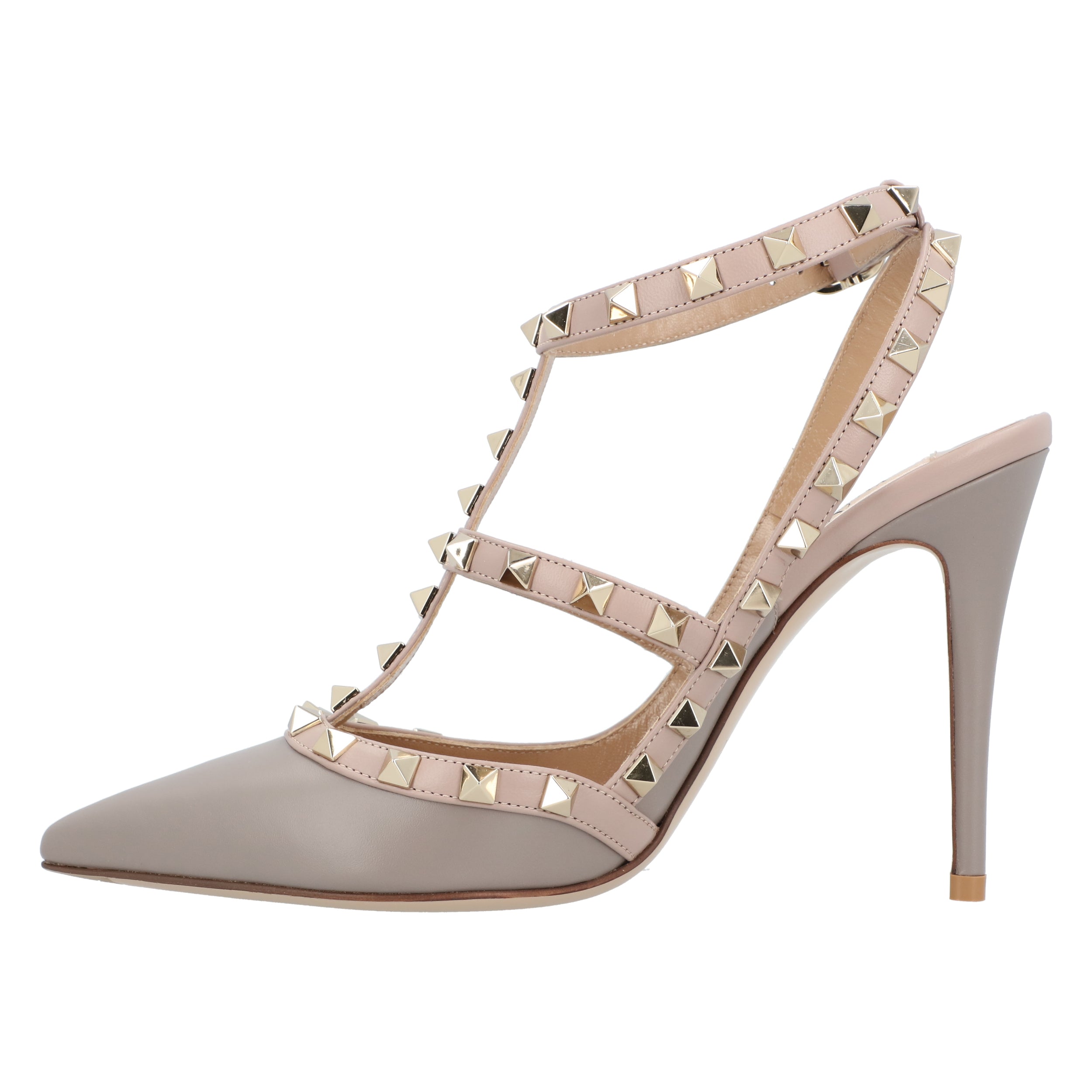 Brown Leather Rockstud Pumps