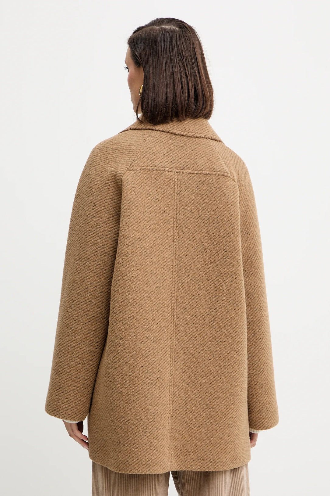 Classic Mid-Length Camel Coat With Double-Breasted Design