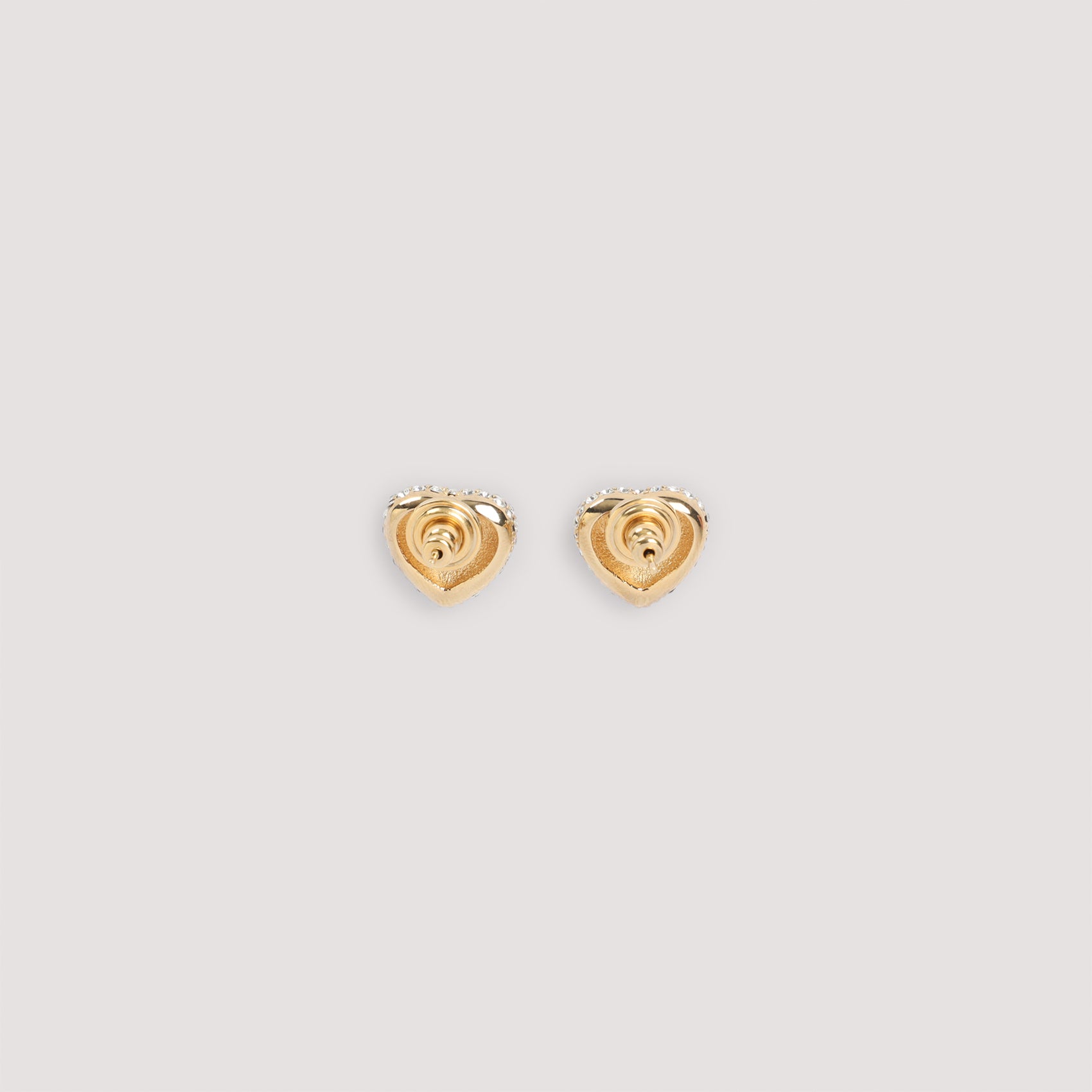 Heart-Shaped Bronze Earrings With Crystal Embellishments