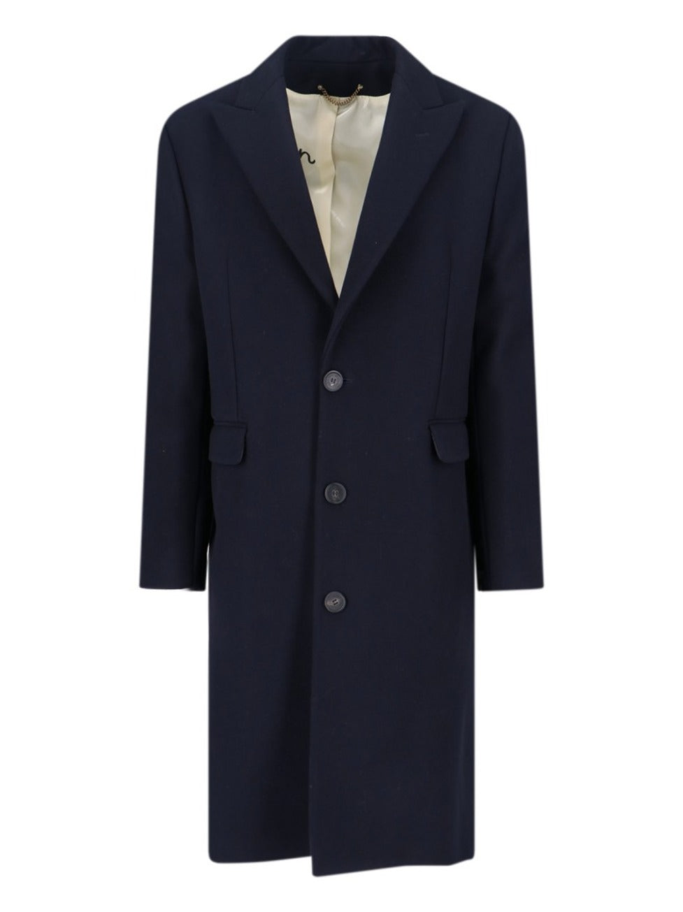 Navy Wool Blend Coat With Star Logo