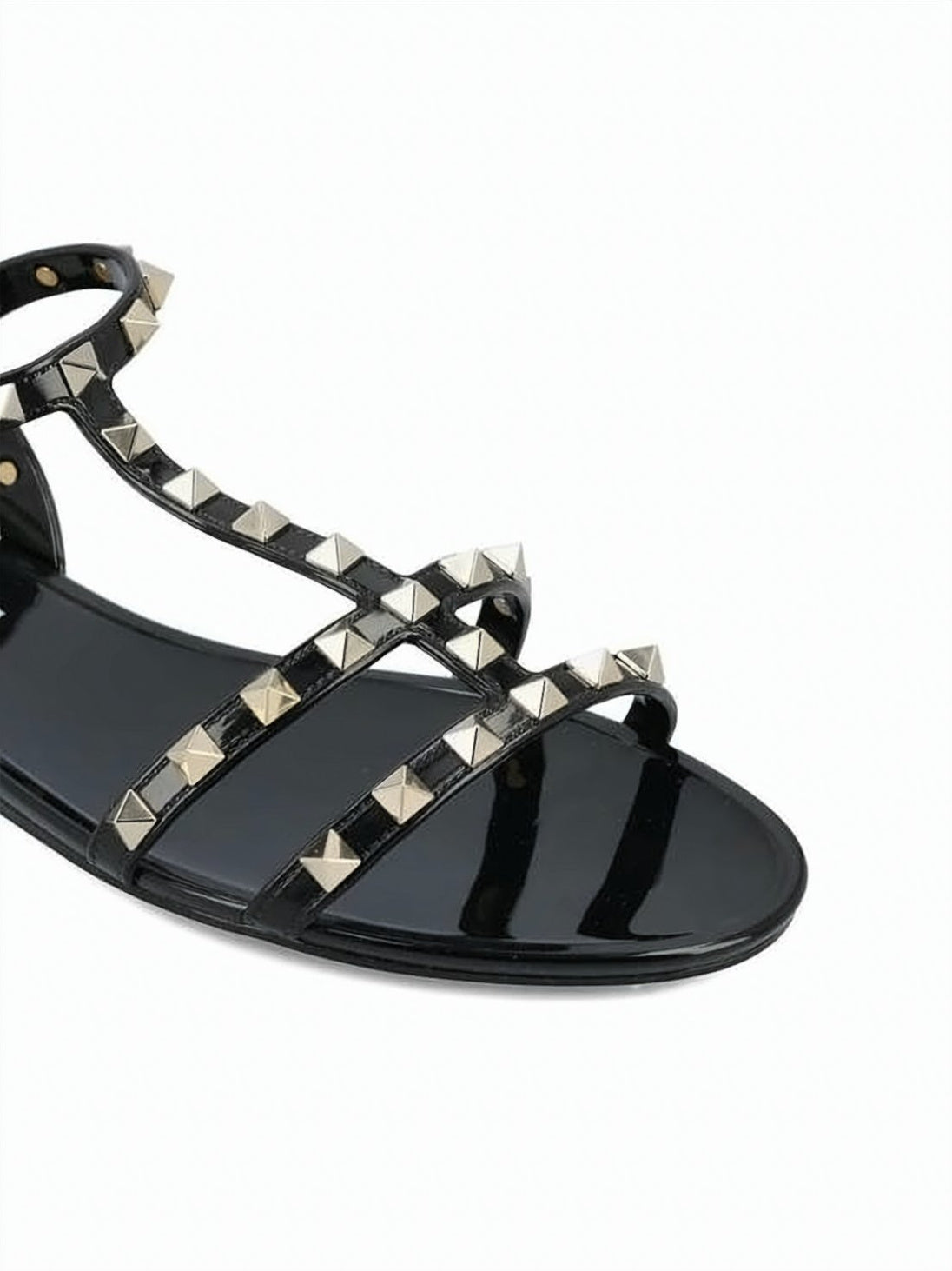 Pyramid Studded Black Rubber Flat Sandals