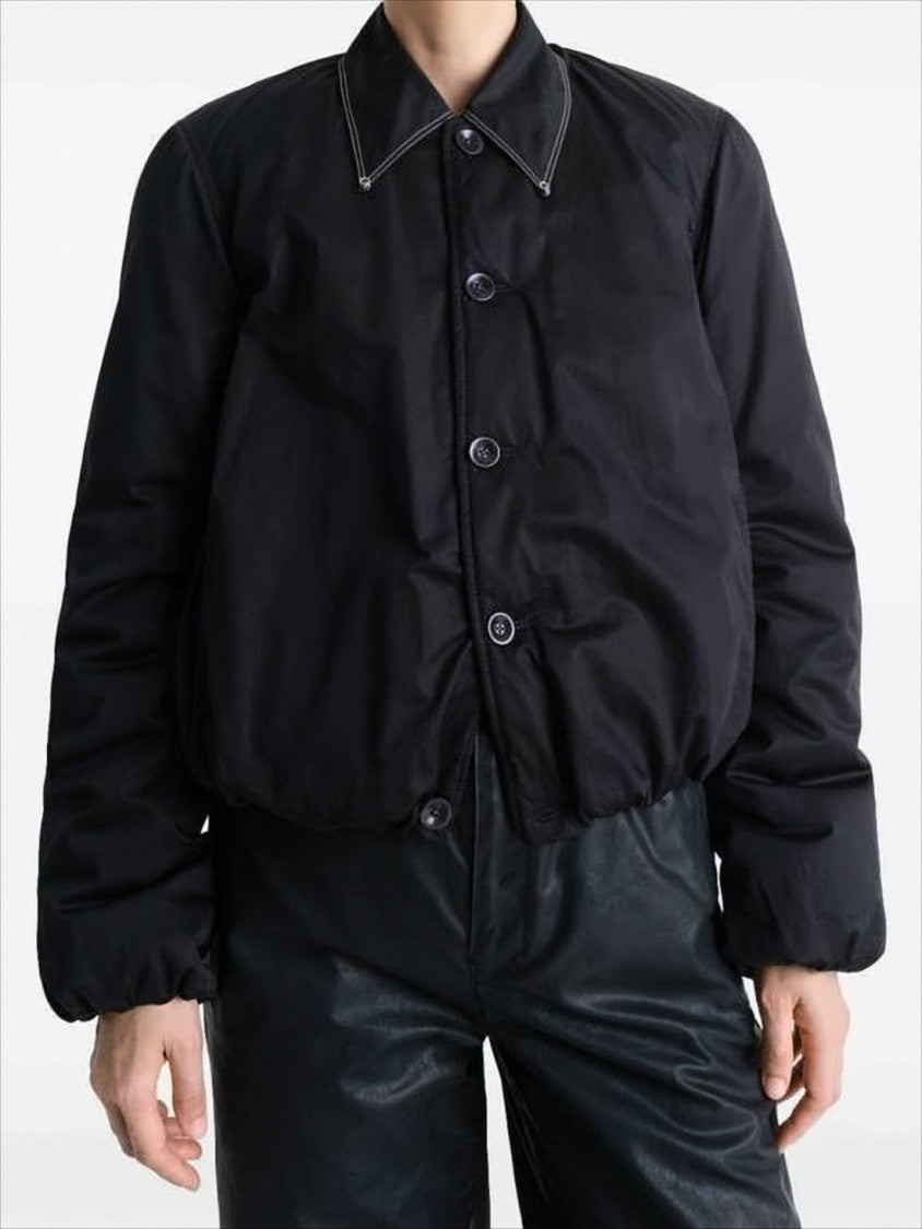 Cropped Boxy Jacket with Button-Down Front