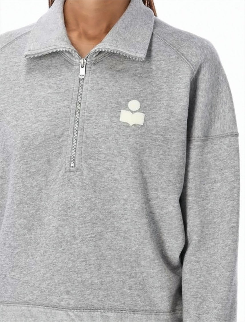 Long-Sleeve Heathered Pullover with Half-Zip Front