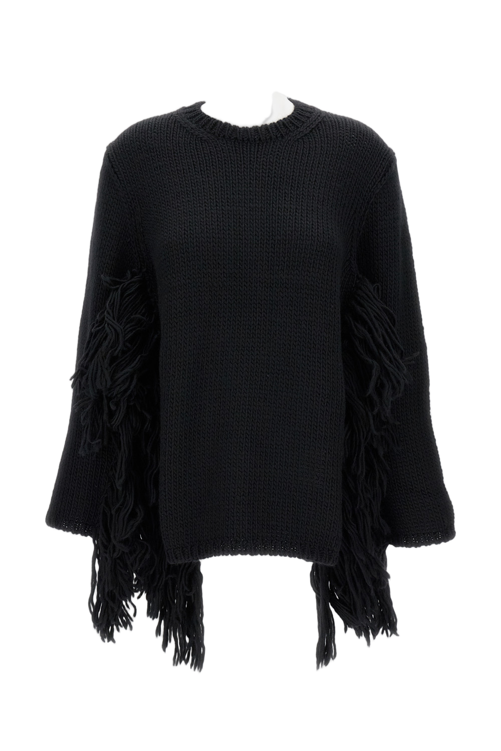 Wide Cable Knit Sweater With Fringed Detail