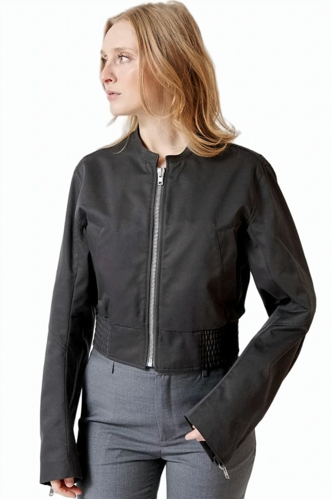 Cropped Bomber Jacket with Minimalist Design