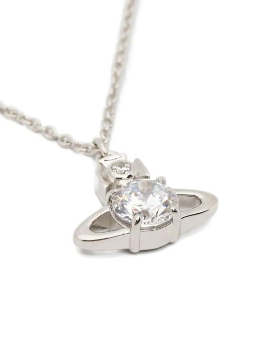 Platinum-Finish Necklace With Celestial Pendant And White Cz