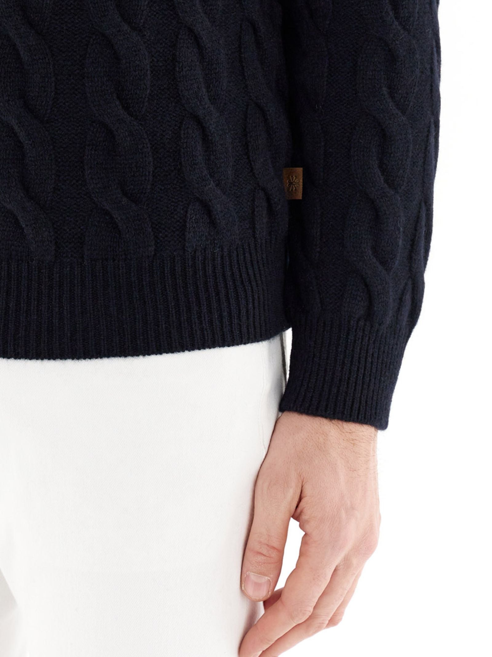 Textured Cable Knit Crew Neck Sweater In Cashmere
