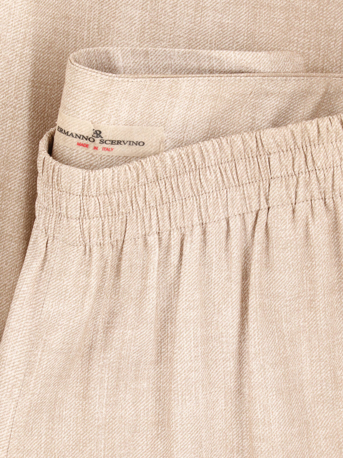 Beige Viscose Gathered Elastic Waist Pants